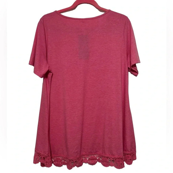 Tunic Barbie Pink Tee-Shirt Scoop Neck, Short Sleeve, Lace Trim Size XXL - Picture 2 of 5